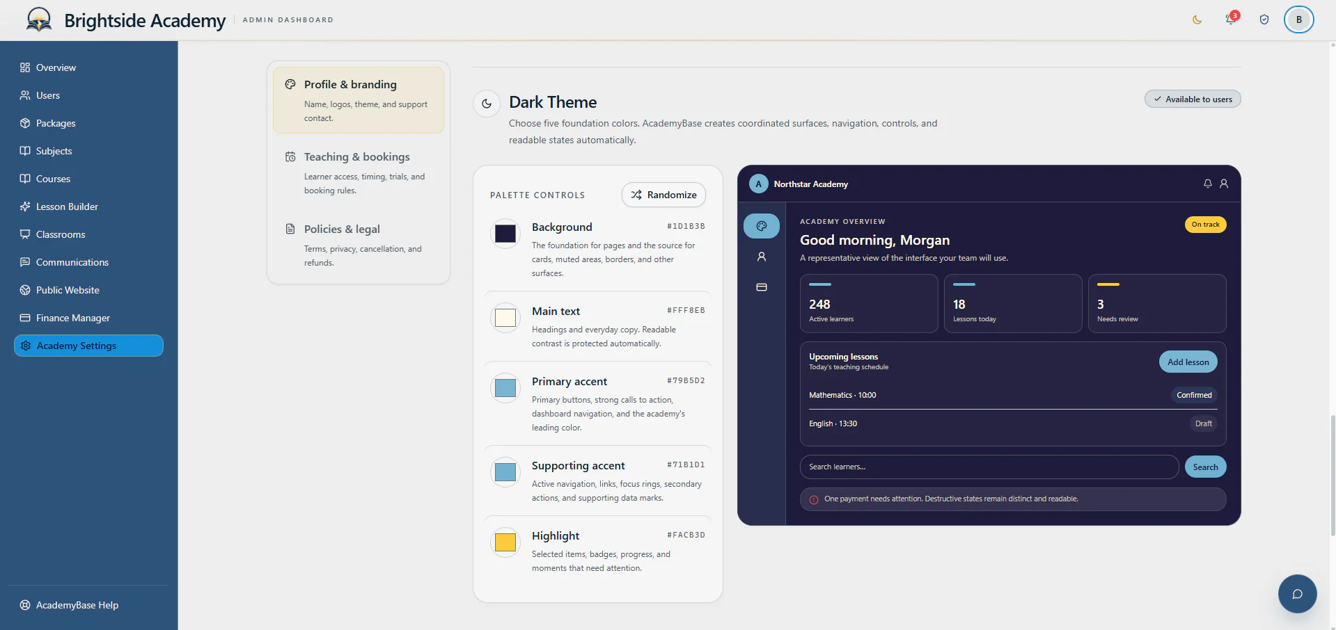 Dark academy theme editor