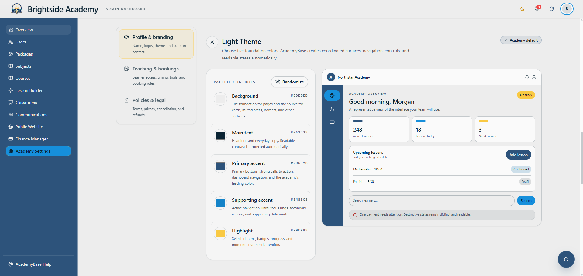 Light academy theme editor