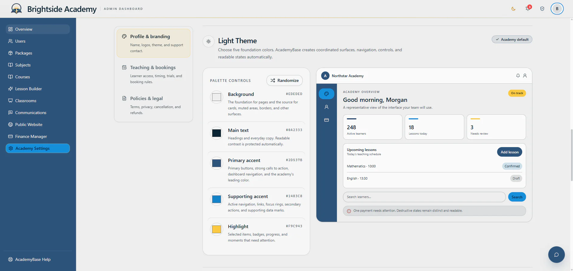 Light academy theme editor