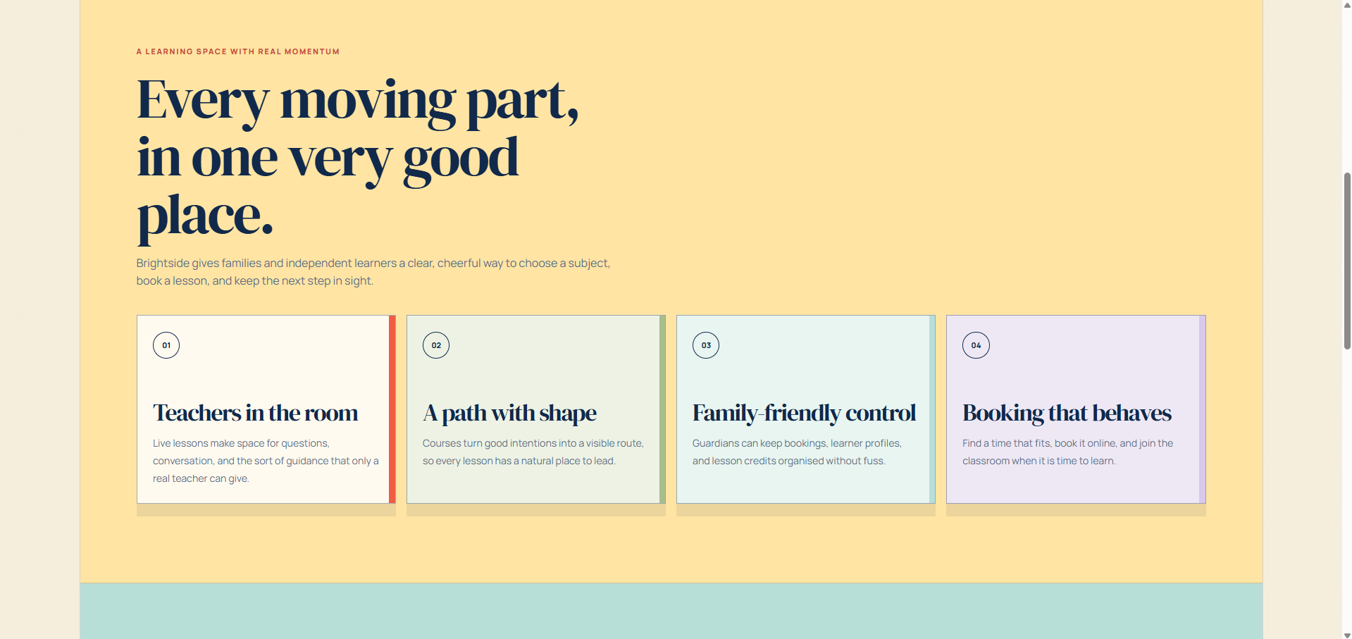 Brightside Academy homepage feature section